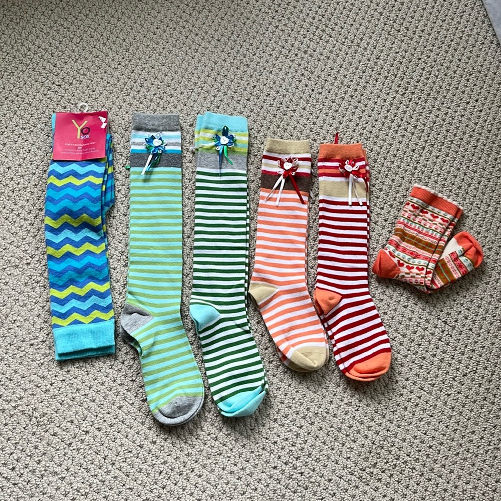 New socks for children ages 8-14. Fun & colourful knee socks and ankle socks.